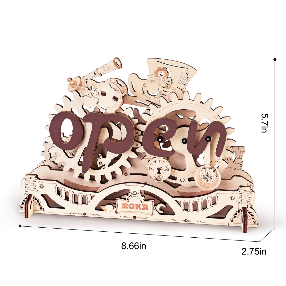 Holzschild Open Closed Sign von ROKR mit erschrockener Maus als Detail