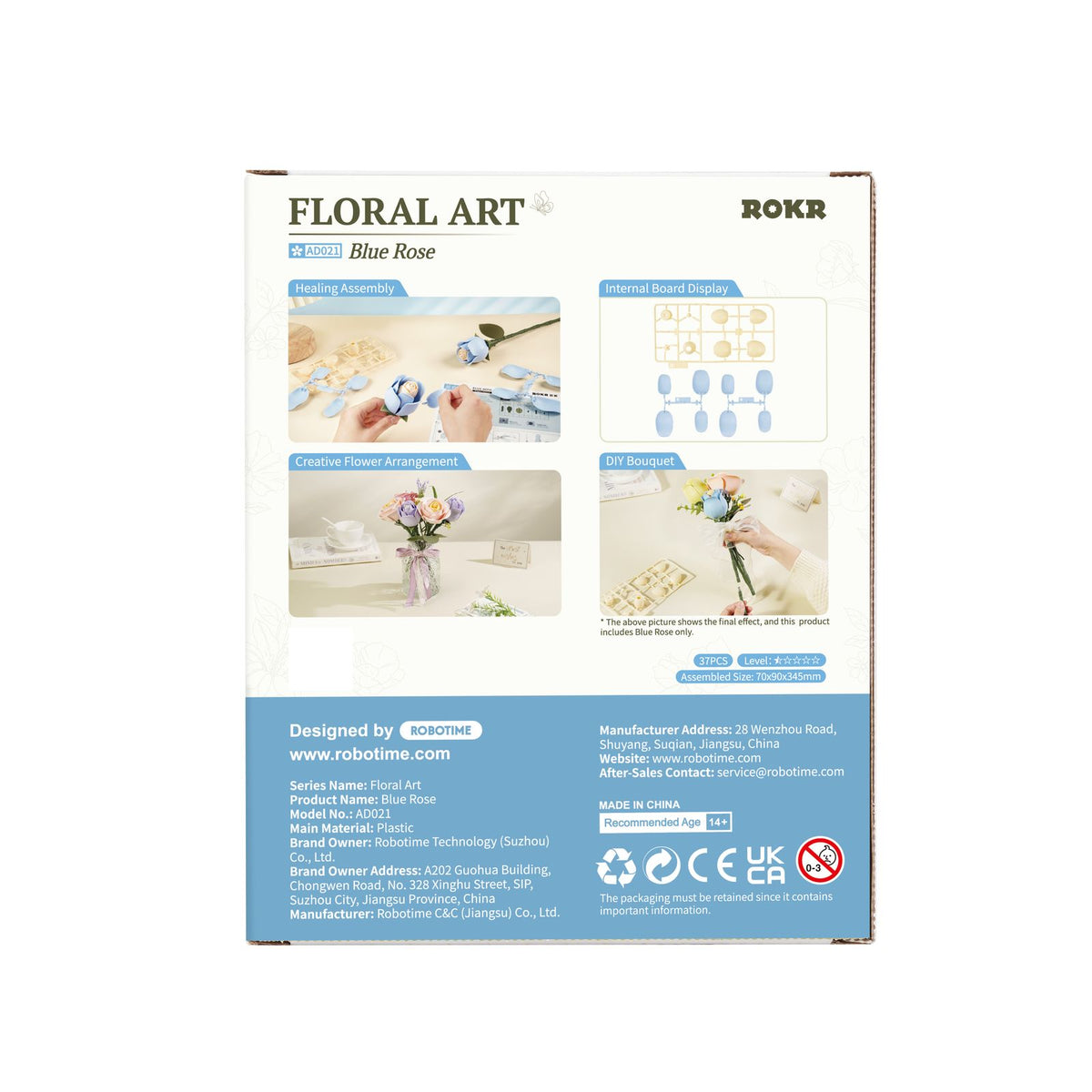 Blau – ROKR Blumen Bausatz Rose als Geschenkidee: Blüte in Geschenkfolie mit Schleife
