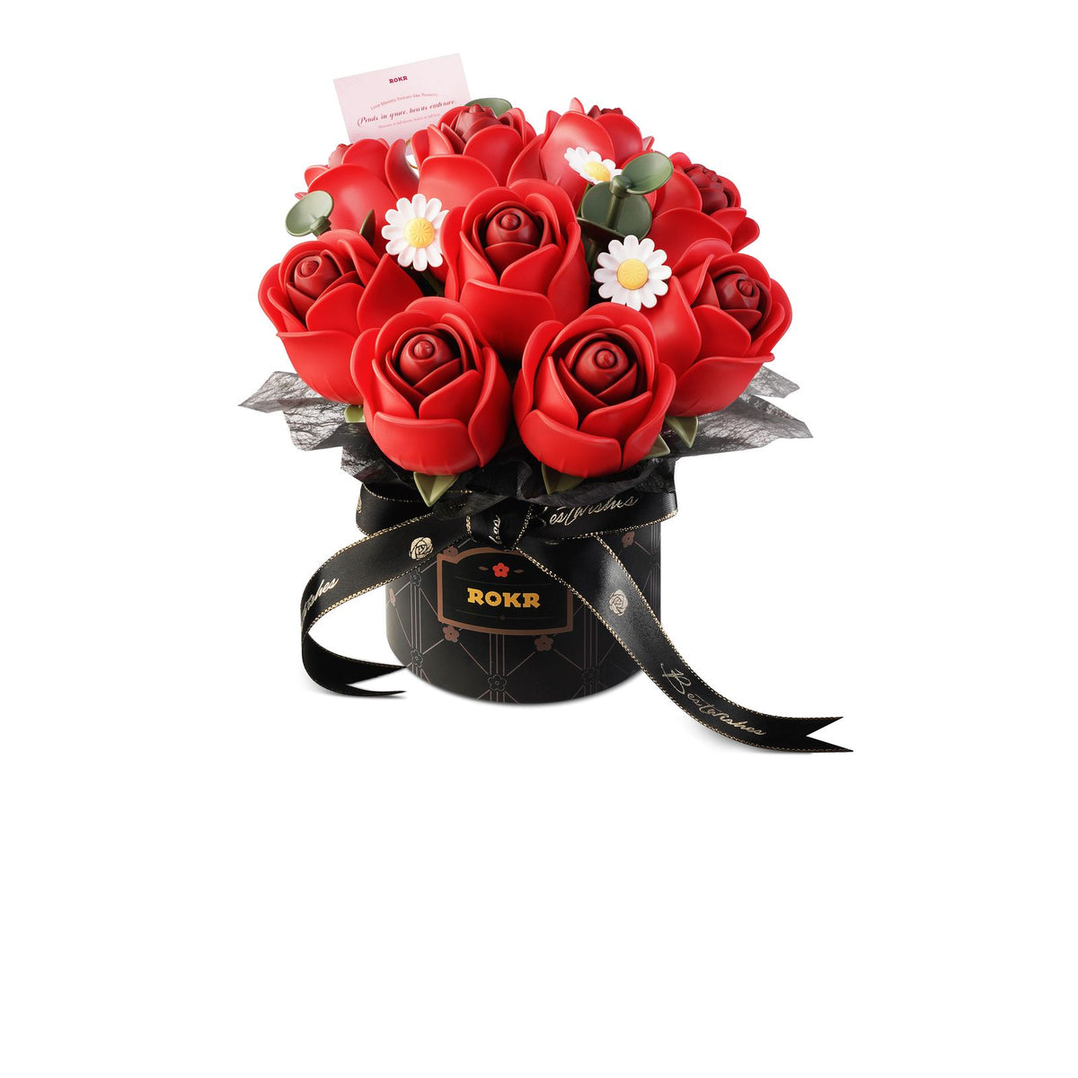 ROKR Rosenstrauß Bausatz aus Holz Red Rose Bouquet AF02J fertig aufgebaut