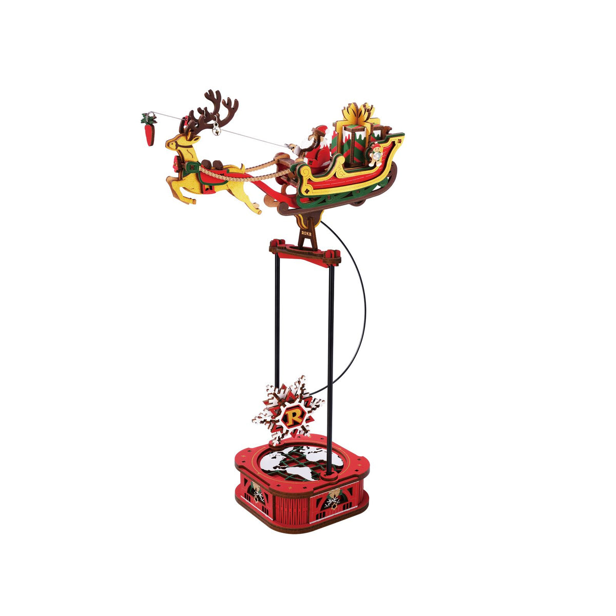 ROKR Santa on Sleigh MCD05 – 3D Holzpuzzle mit Weihnachtsmann auf rotem Schlitten