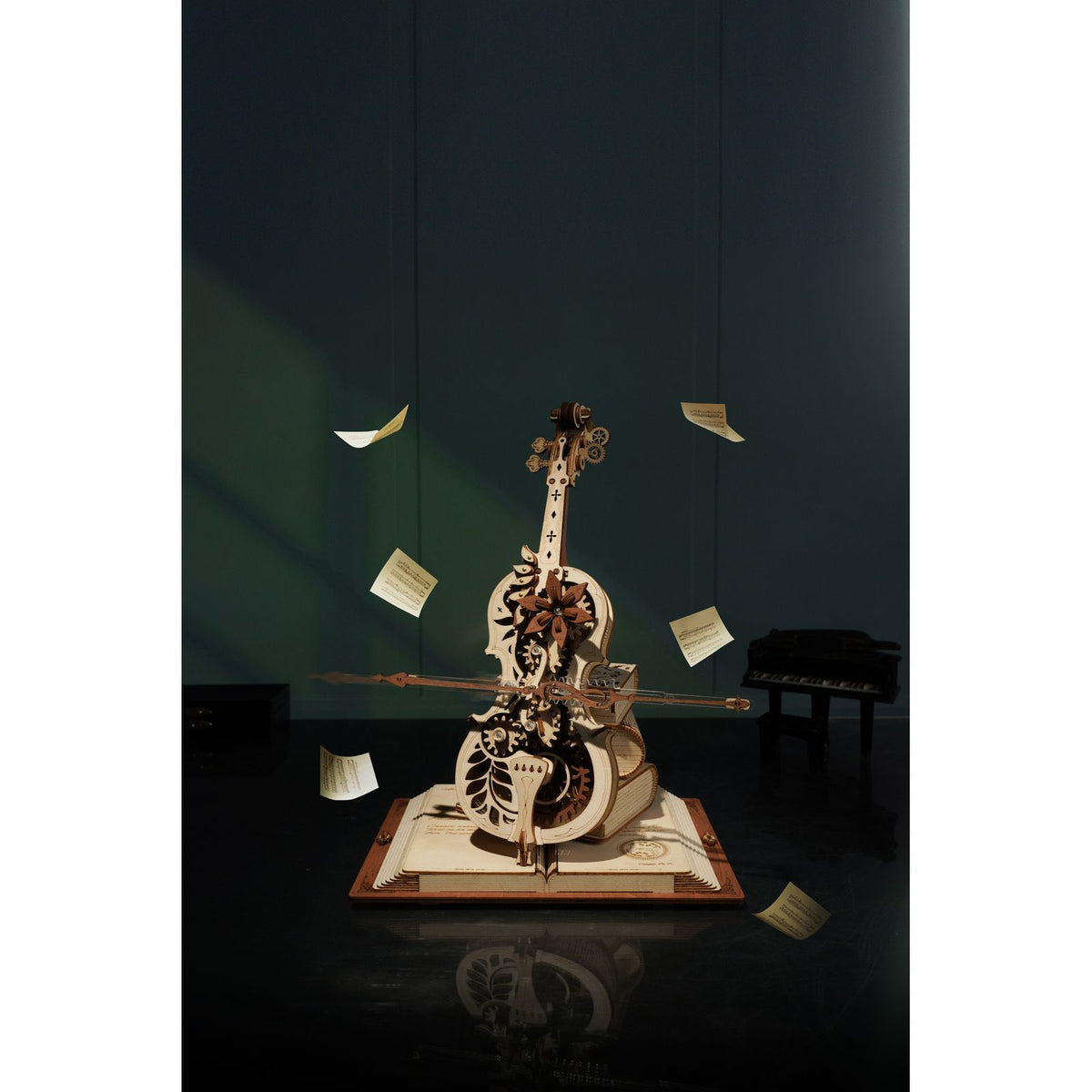 Cello Spieluhr Bausatz aus Holz mit Vintage-Dekoration