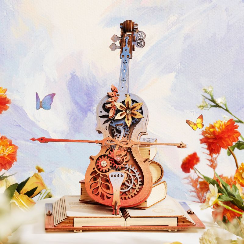 3D Holzpuzzle Spieluhr Symphony of Gorgeous Dreams, Seitenansicht mit Zahnrädern