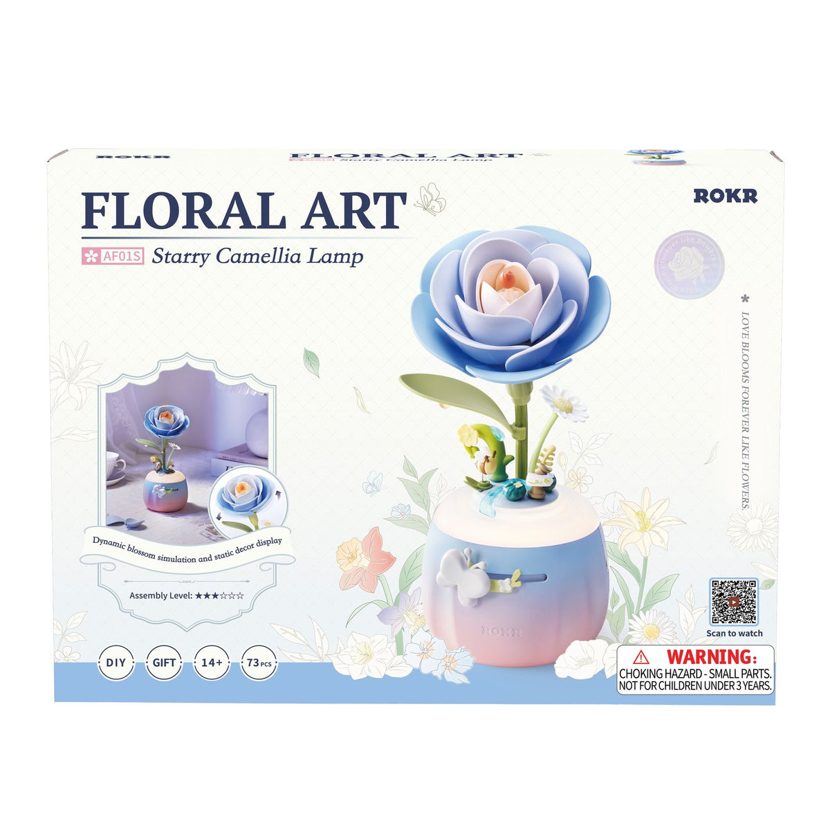 ROKR Starry Camellia Lamp Blumen Bausatz mit blauer Kamelienblüte im Blumentopf