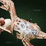 Mechanisches 3D Holzpuzzle Velociraptor – Zahnräder und Mechanik im Detail