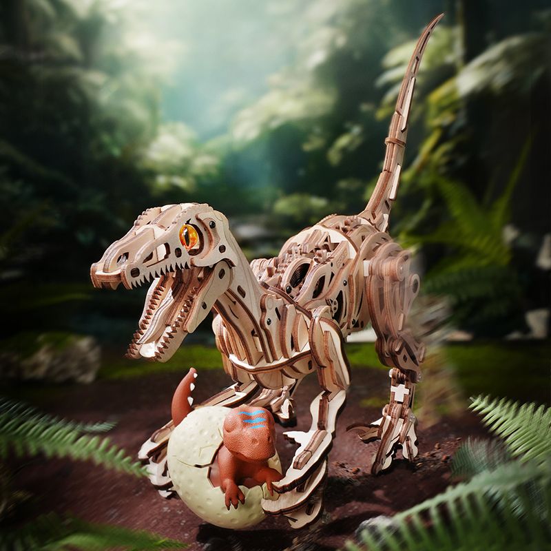 Gummischicht an den Hinterpfoten des ROKR Velociraptor 3D Holzpuzzles