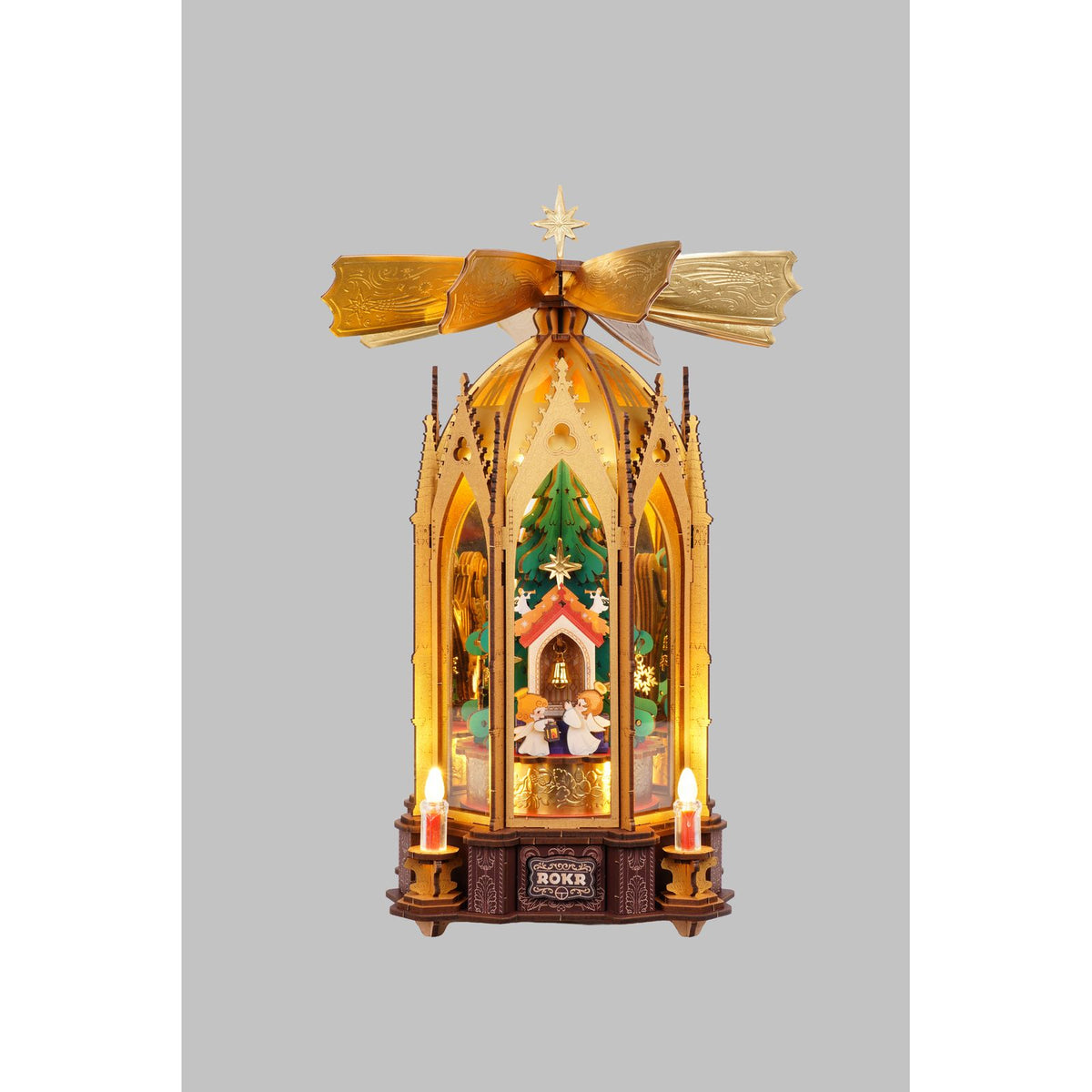 ROKR Weihnachtspyramide Holzbausatz Blessed Christmas Pyramid AMB01 fertig aufgebaut in Gold