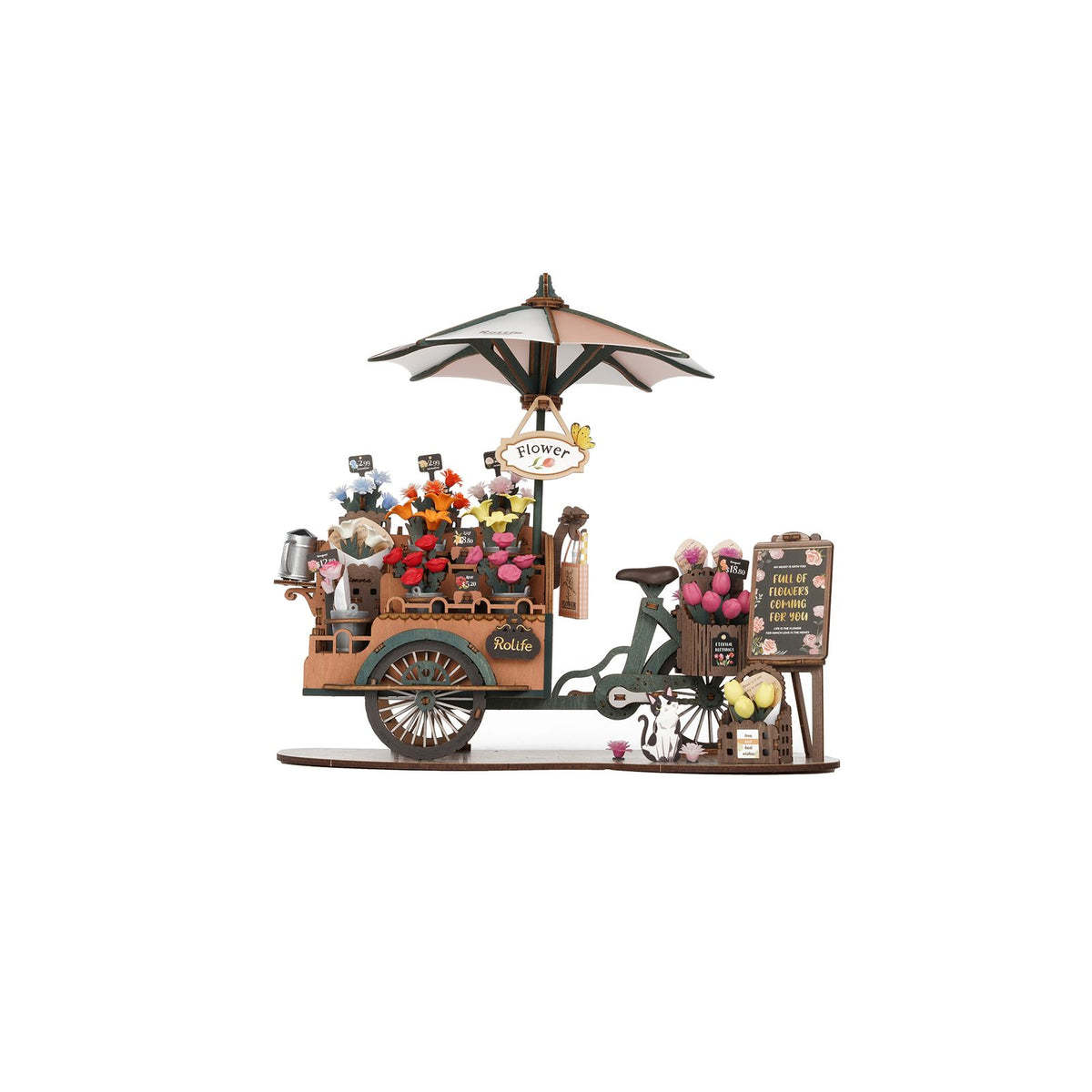 Rolife 3D Holzpuzzle Blumenkarre Blossom Cart TGS03 fertig aufgebaut