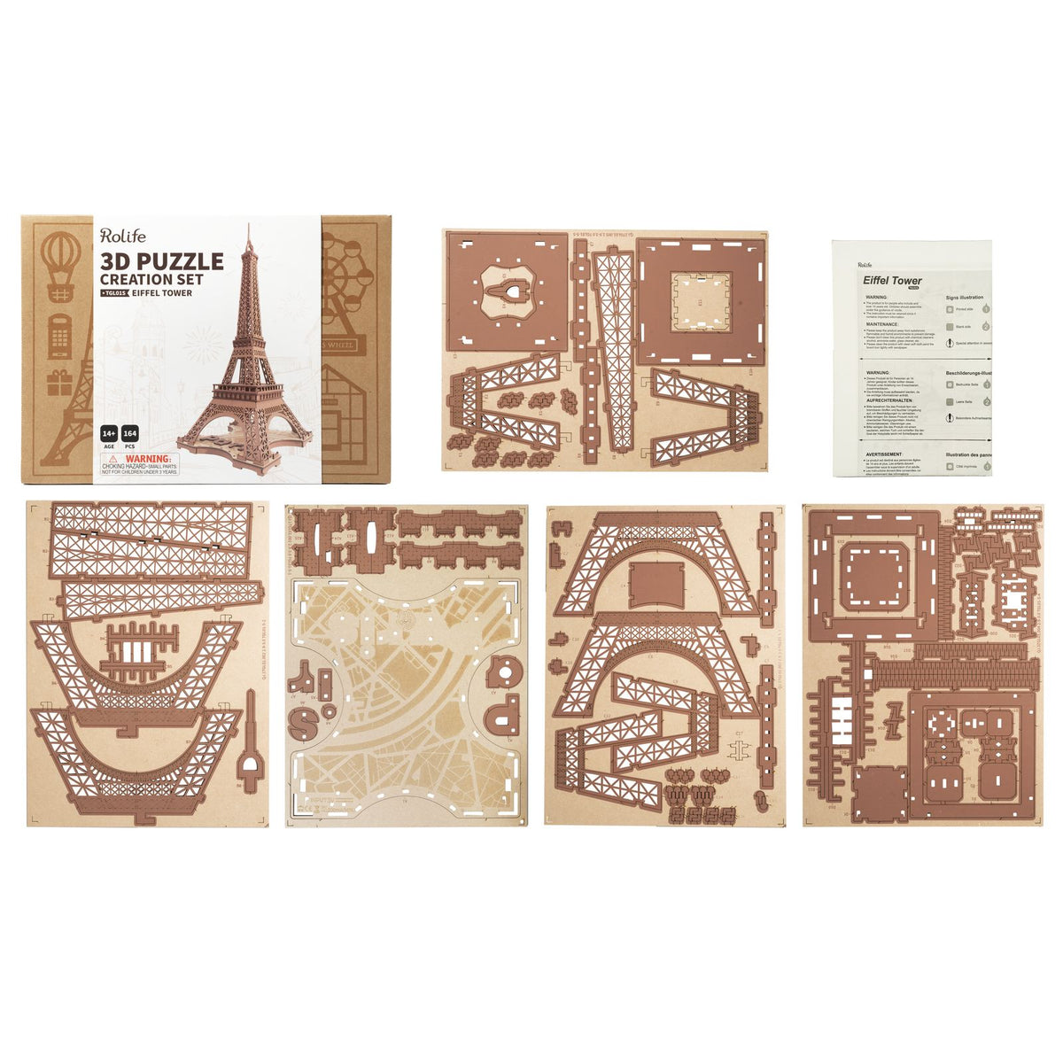 Vorgefärbtes Holz in Rostfarbe am Rolife 3D Puzzle Eiffelturm