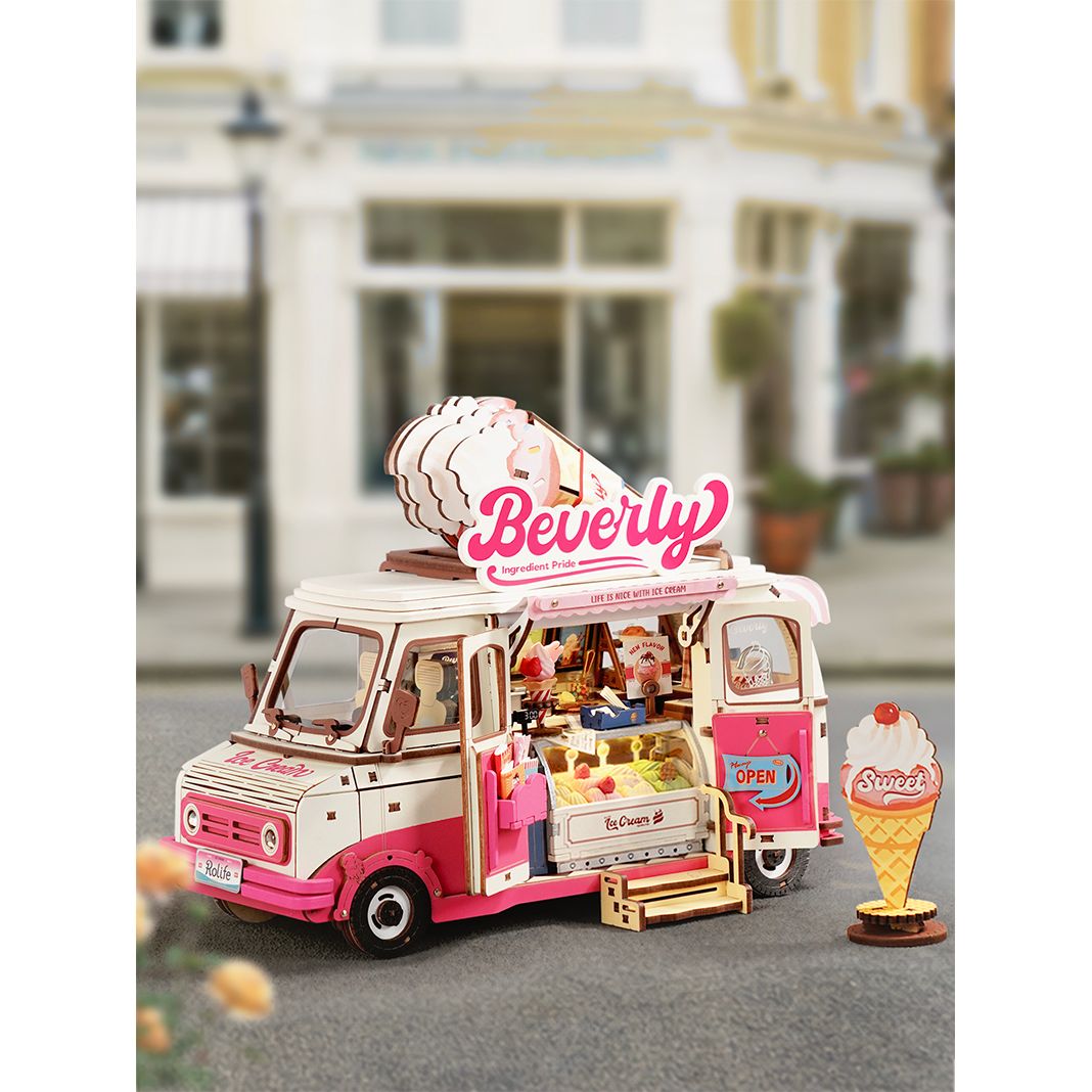 3D Holzpuzzle für Erwachsene: Beverly’s Ice Cream Truck mit LED-Beleuchtung
