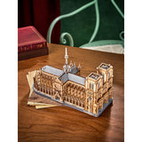 Rolife 3D Holzpuzzle Notre Dame TG511 in Anthrazit und Naturholz, Frontansicht