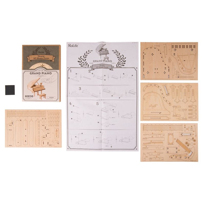 Rolife 3D Holzpuzzle Flügel Grand Piano TG402 als fertig gebautes Miniatur-Klavier aus Holz