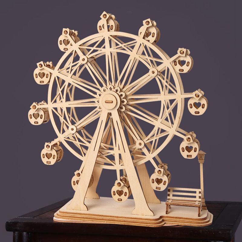 Vorgeschnittene Holzplatten des Rolife 3D Holzpuzzles Riesenrad mit 120 Teilen