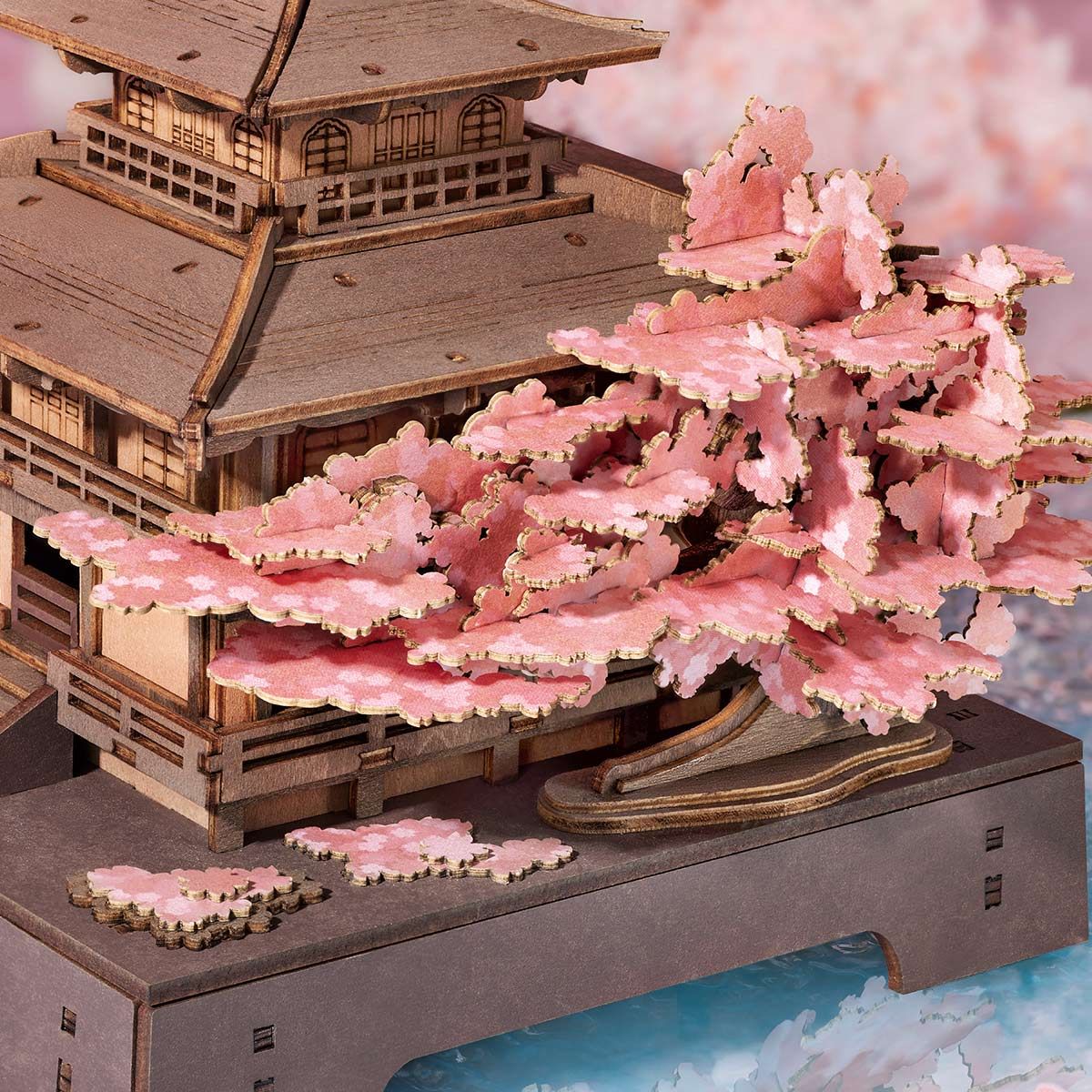 Sakura Pavilion 3D Holzpuzzle ohne Kleber – lasergeschnittene Holzteile