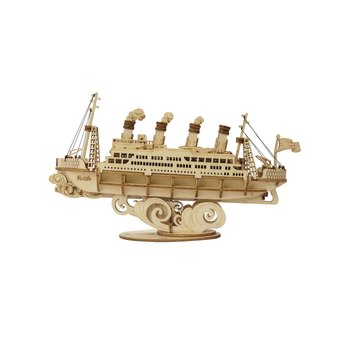 Rolife 3D Holzpuzzle Schiff TG306 – fertiges Kreuzfahrtschiff mit vier Schornsteinen