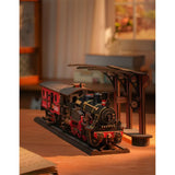 Retro-Bahnsteig mit Säulen, Bögen und Uhr aus dem Rolife Creation Set Steam Journey