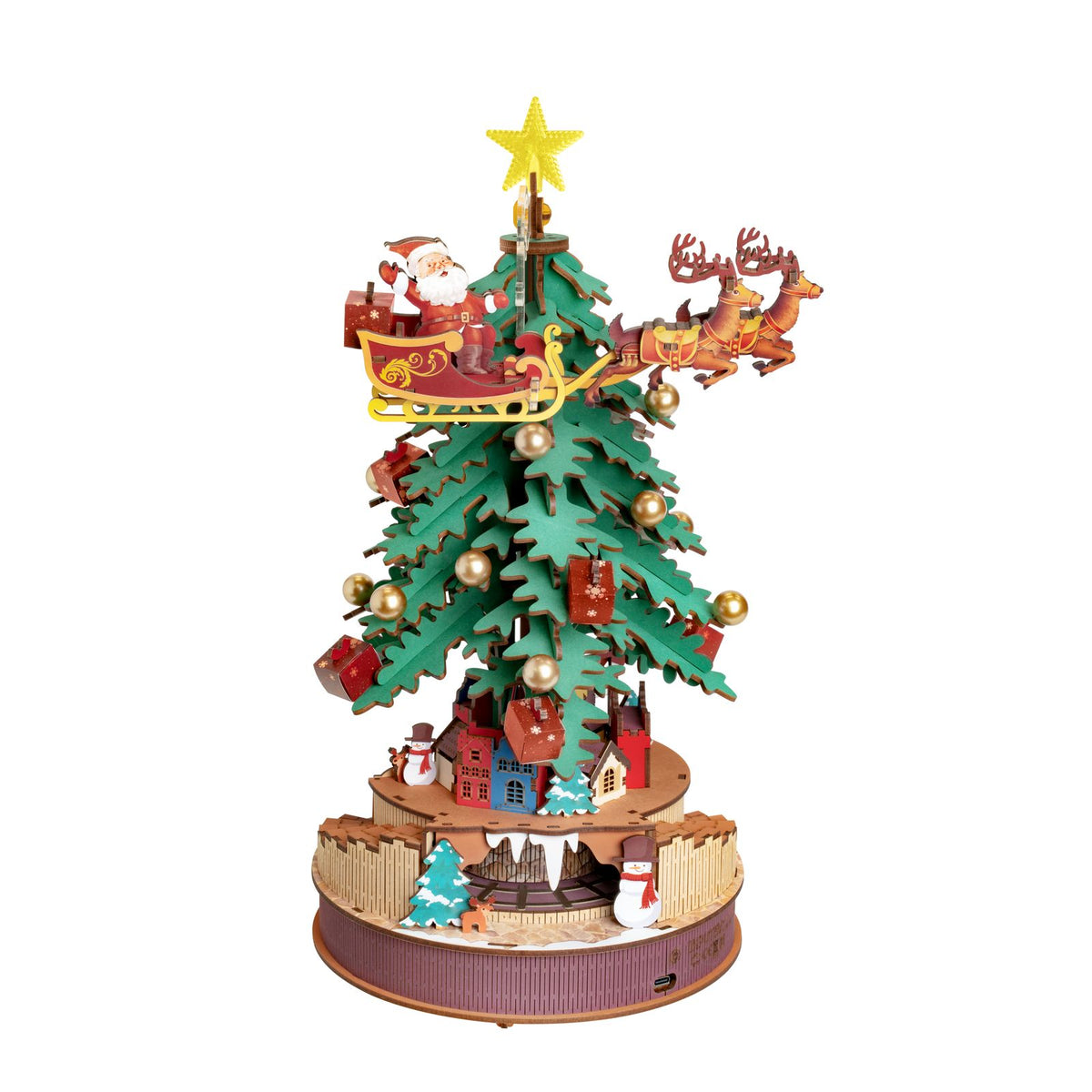 Spieluhr Weihnachtsbaum mit Weihnachtsexpress und Dorf, Rolife AMS01