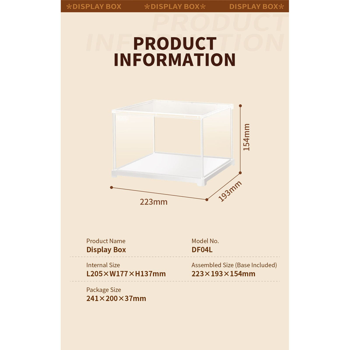 Rolife Acryl Vitrine Größe S mit Maßangaben 22,3 × 19,3 × 15,4 cm