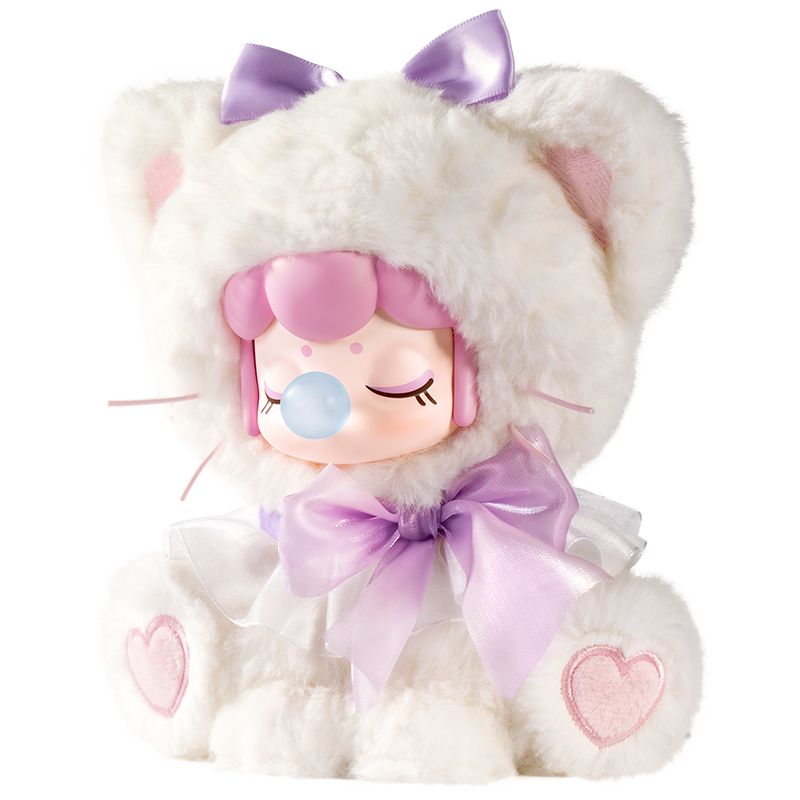 Weißes Plüschkätzchen mit rosa Haaren und Herzchen – Rolife Nanci Figures