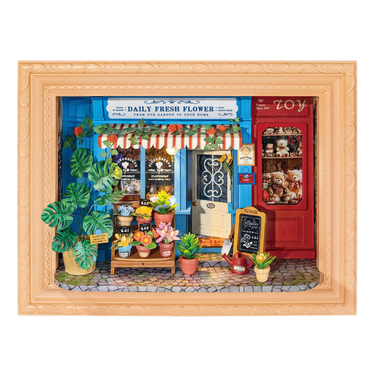 Miniaturhaus Bausatz Daily Fresh Flower von Rolife als fertiges Modell im Gesamtbild