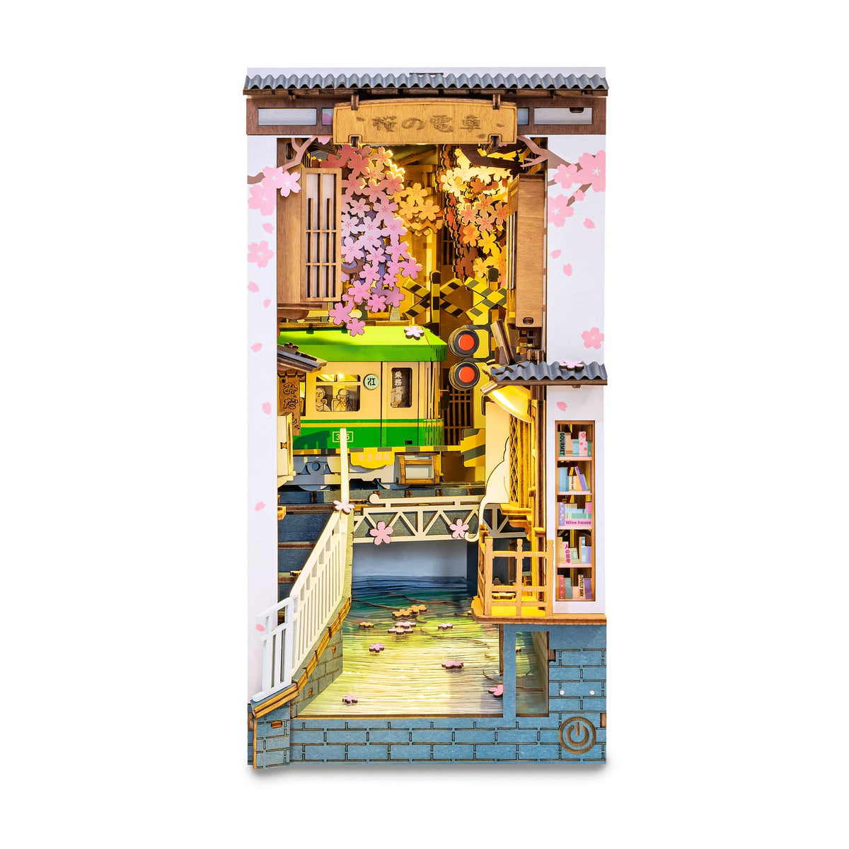 Book Nook Bausatz Sakura Densya von Rolife, fertiges Kirschblüten-Diorama