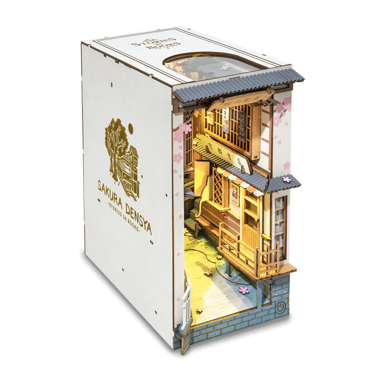 Rolife Sakura Densya Book Nook mit Fluss, Eisenbahnbrücke und Zug