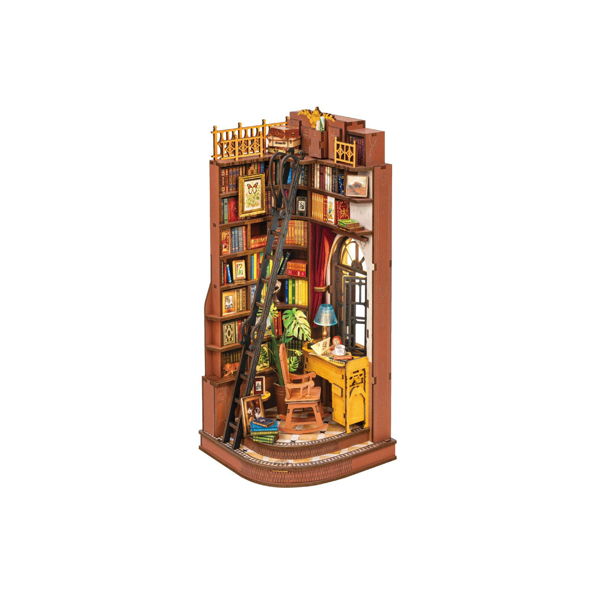 Rolife Book Nook Bausatz Silent Corner Study TGE02 als fertiges Ecken-Booknook im Bücherregal