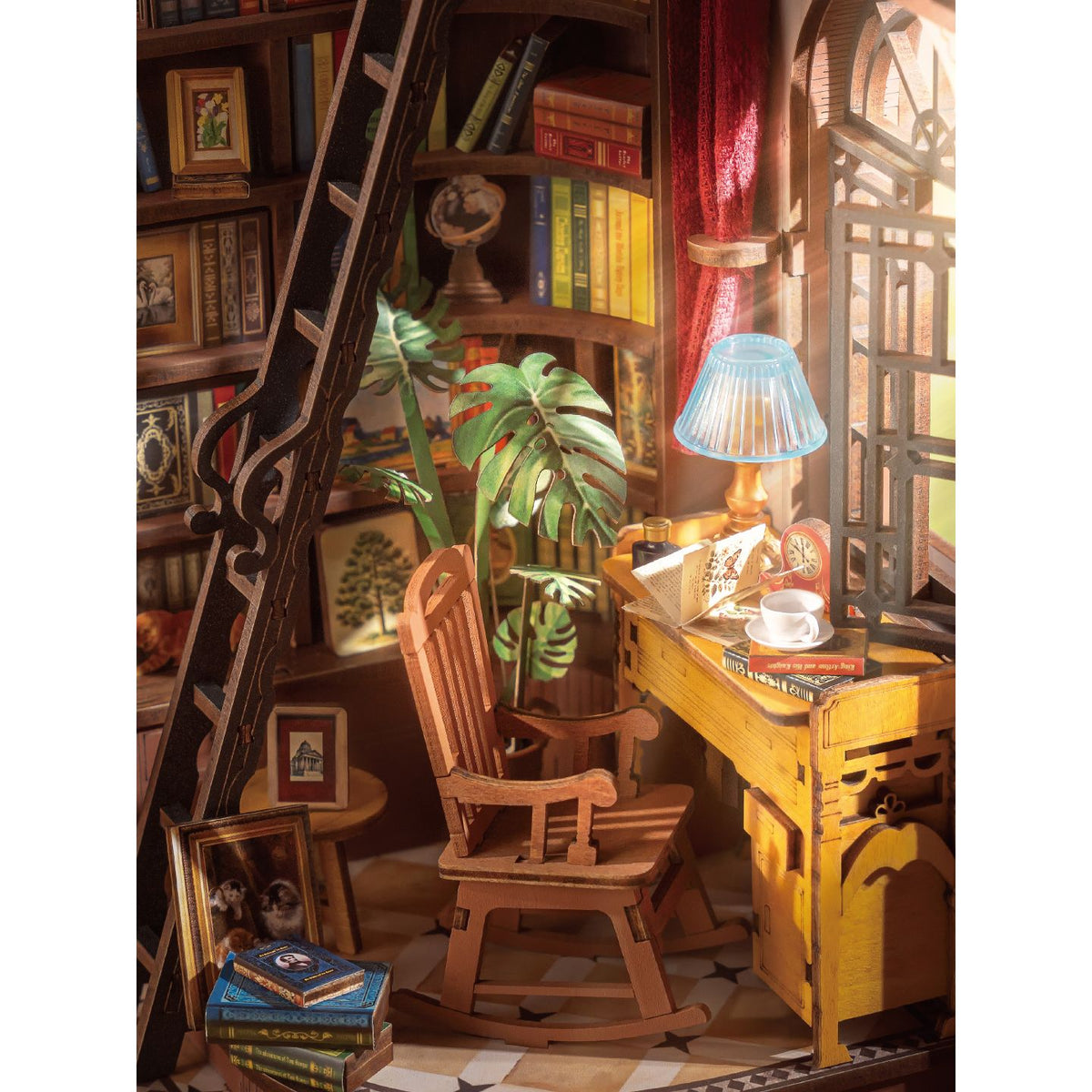 Beistelltisch mit dampfender Kaffeetasse im Book Nook Silent Corner Study