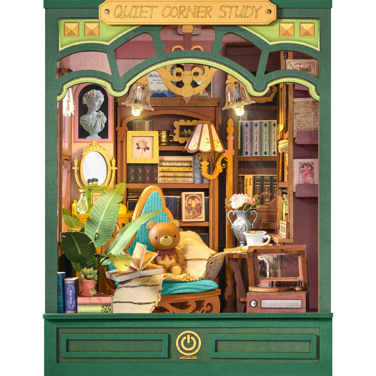 Schminktisch mit Parfümfläschchen im Book Nook Quiet Corner Study