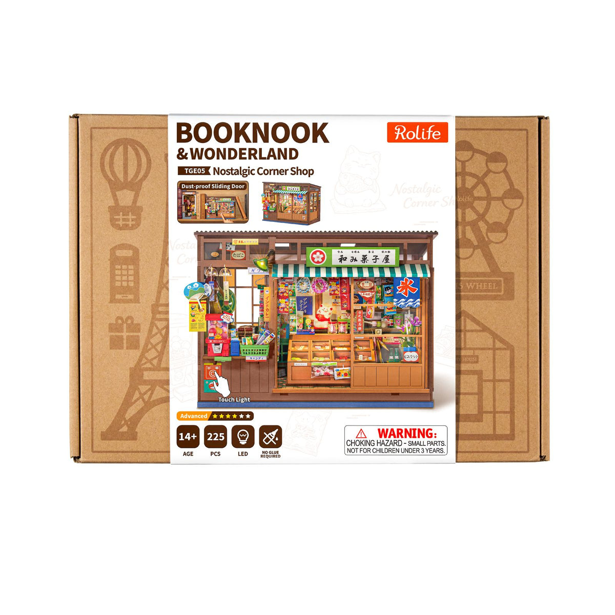 Holzbögen, Kunststoffteile, Papier und Aufkleber des Rolife Miniatur Bausatzes TGE05