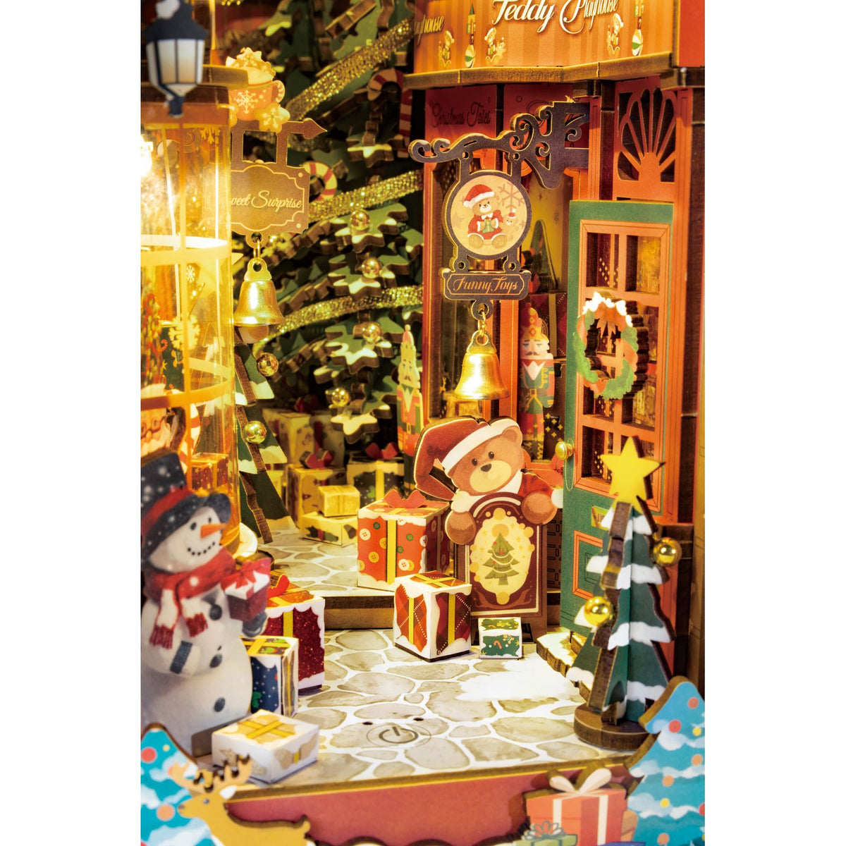 Bausatz Rolife Miniatur: Christmas Street Book Nook im Abendlicht, 12,6 × 19 × 25,5 cm