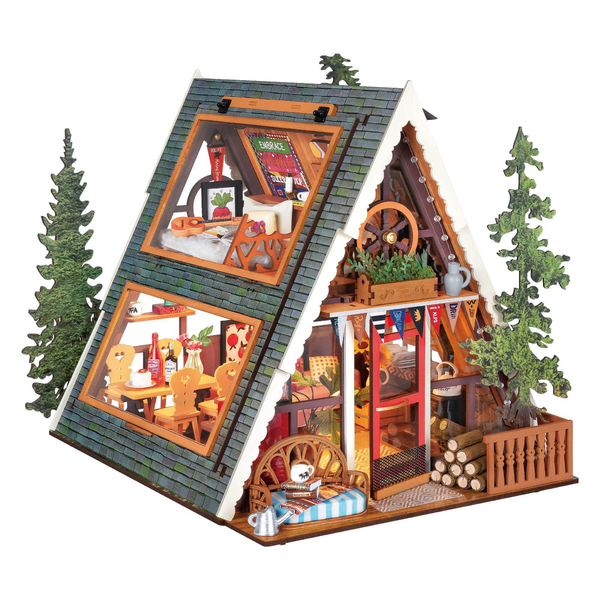 Rolife DIY Miniaturhaus A-Frame Cabin DG181 – Berghütte mit großen Fenstern und LED-Licht