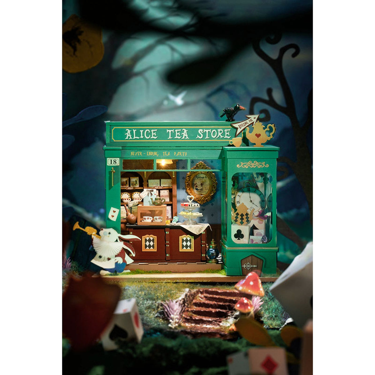 Rolife Alice's Tea Store DG156 – Miniaturhaus mit LED-Beleuchtung bei Dämmerlicht