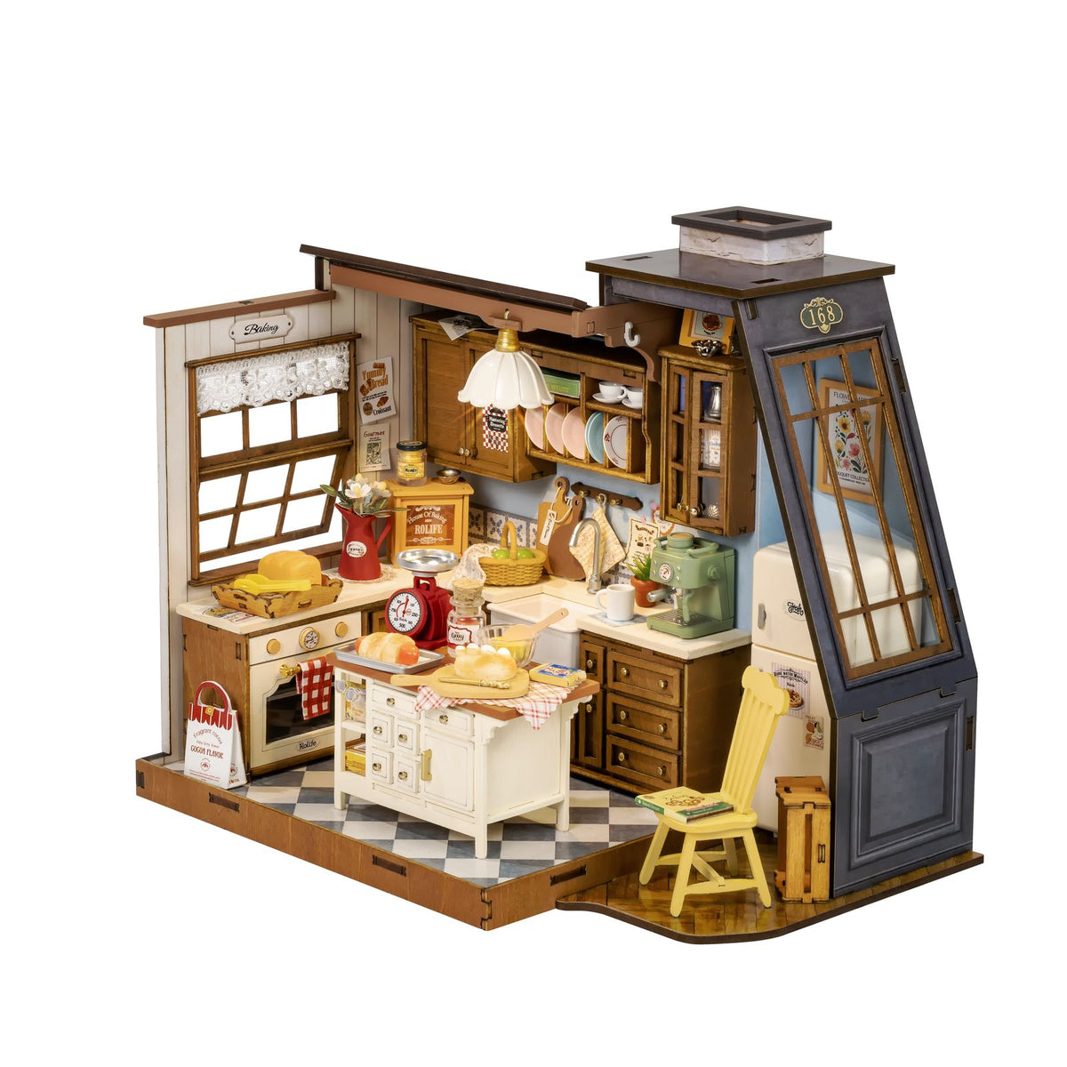 Rolife DIY Miniaturhaus Baking Kitchen DG172 – Vintage-Backküche als Holzbausatz fertig aufgebaut