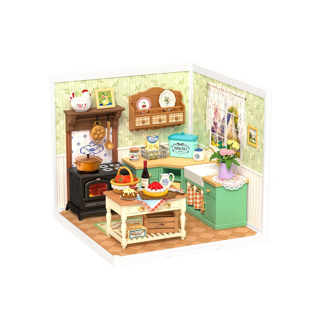 Rolife DIY Miniaturhaus Farmhouse Kitchen DW024 – Vintage-Bauernküche im Maßstab 1:24