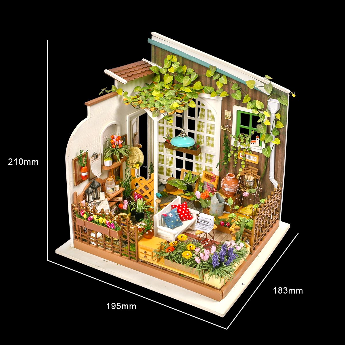 Miniatur Puppenhaus Rolife DG108 mit Bollerwagen, Waschbrett und griechischer Vase
