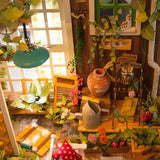 Rolife 3D Puzzle Miniaturhaus: Korb mit lila Blumen und dreieckiger Tisch mit Buch