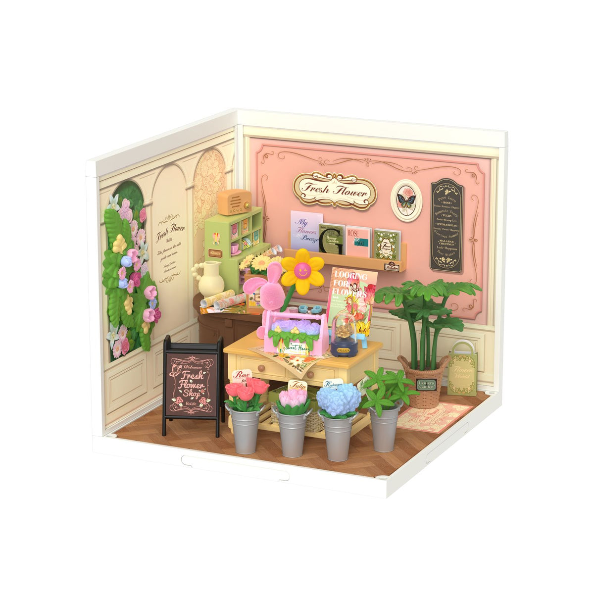 Rolife DIY Miniaturhaus Fresh Flower Shop DW017B – Blumenladen als Bausatz fertig aufgebaut