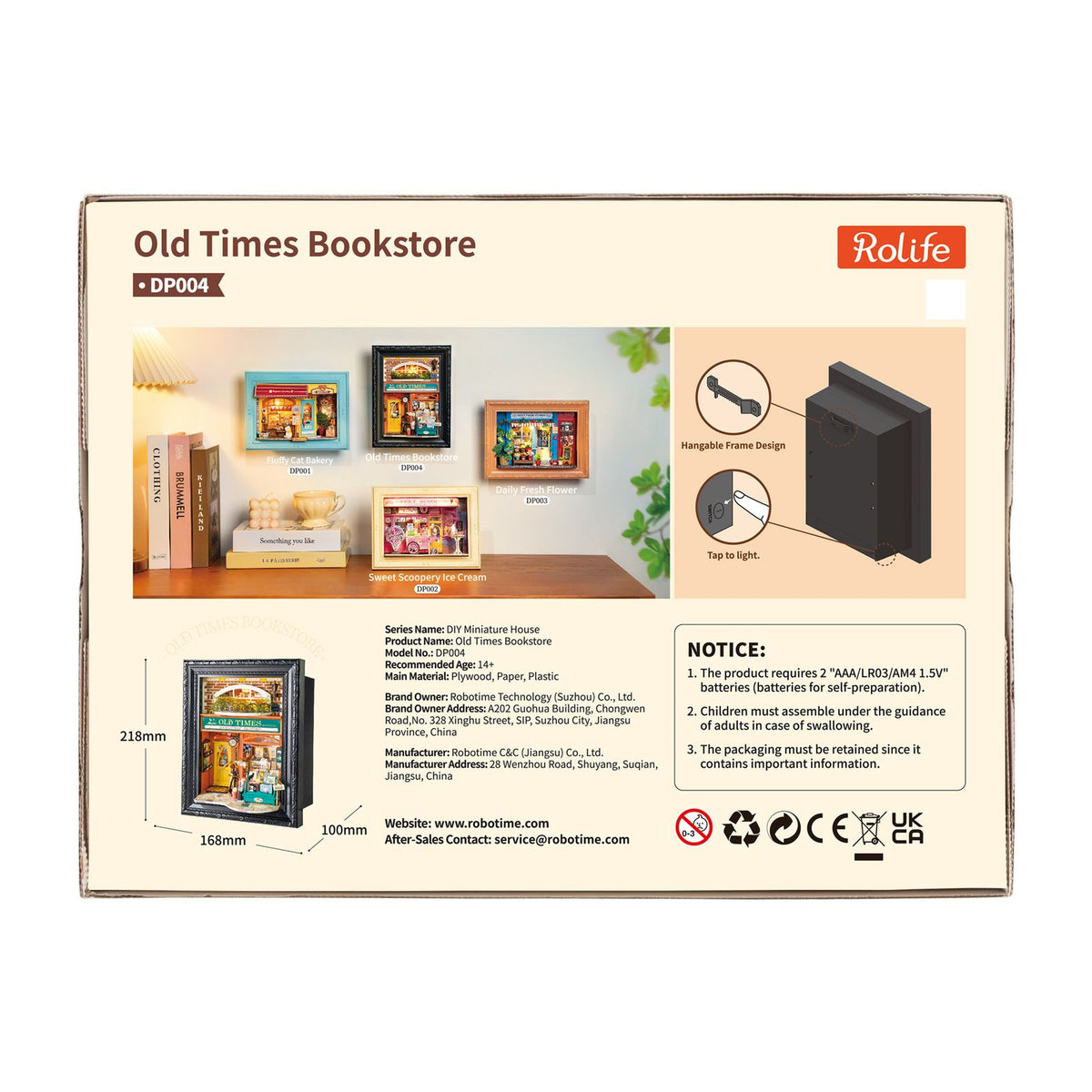Rolife Miniaturhaus mit LED-Licht per Touchbutton, Motiv Old Times Bookstore