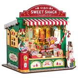 Christmas Candy Stand Holz-Bausatz Weihnachten: Süßwarenladen mit rot-gestreiftem Vordach