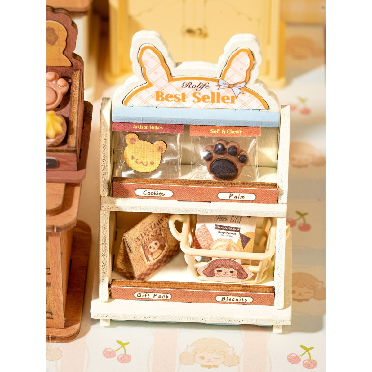 Stickerbögen und doppelseitiges Klebeband zur Dekoration des Cookie Shop Bausatzes