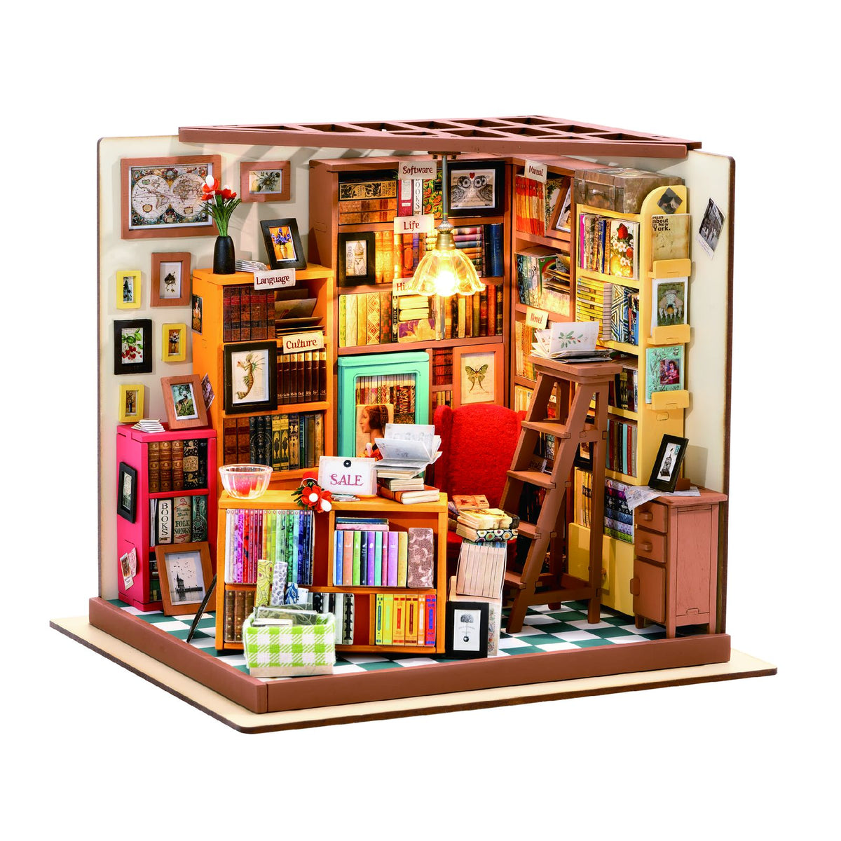 Rolife DIY Miniaturhaus Sam's Study Room DG102 fertig aufgebaut als Buchladen