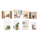 Snap-Fit-Teile, Papierformen und Sticker des Rolife Kaffeewagen Bausatzes DG182