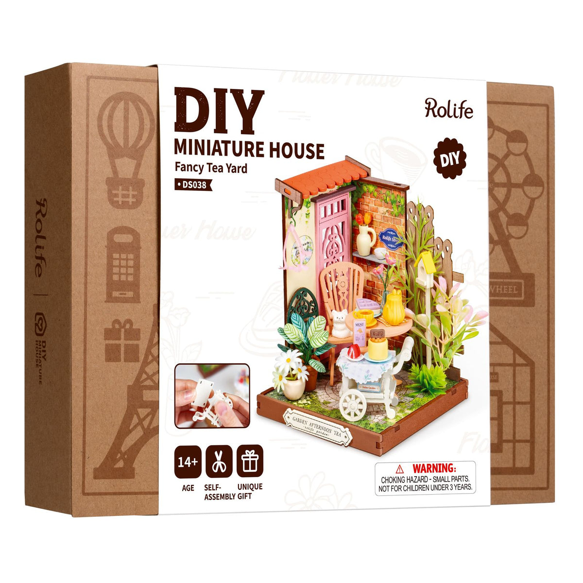 Rolife Fancy Tea Yard Miniaturhaus – Gebäck, Pralinen und Tee-Accessoires in Miniatur