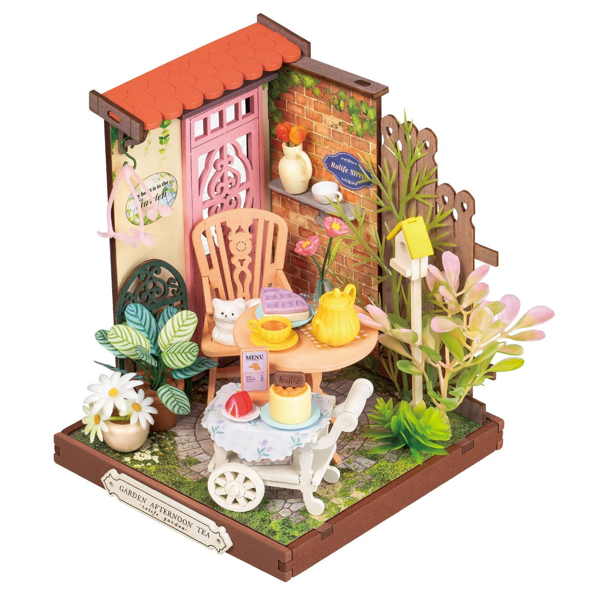 Fancy Tea Yard DS038 Miniaturhaus Bausatz aus Holz von Rolife in der Frontansicht