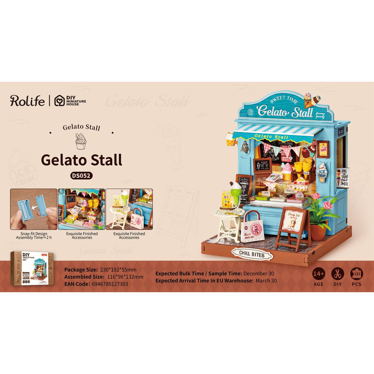 Gelato Stall Miniaturhaus als Deko auf Regal oder Schreibtisch