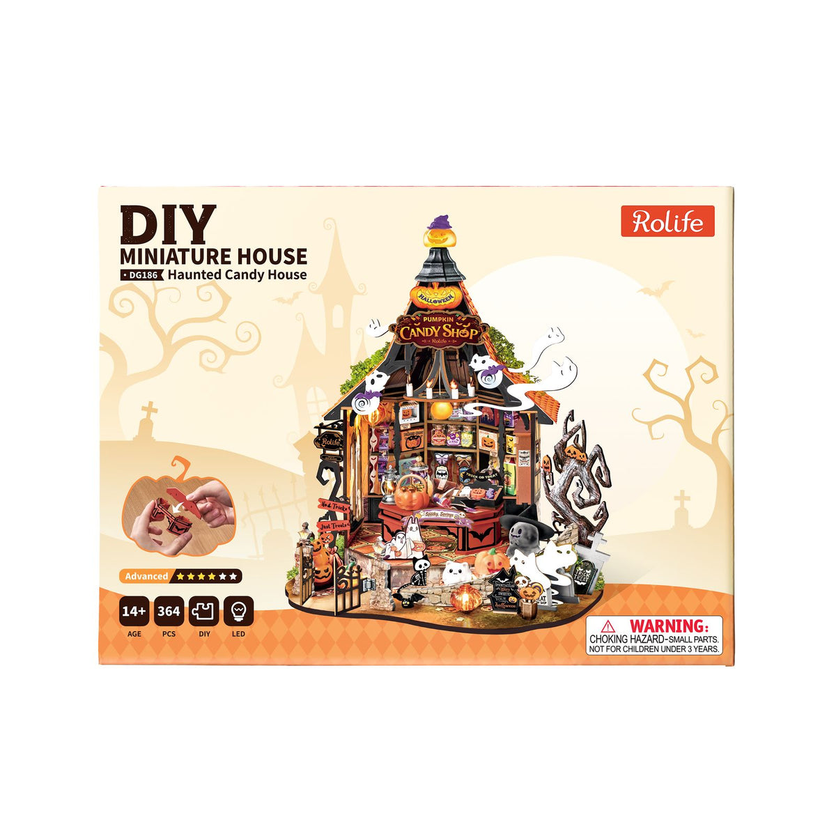 Rolife Haunted Candy House mit LED-Beleuchtung – stimmungsvolles Halloween Miniaturhaus