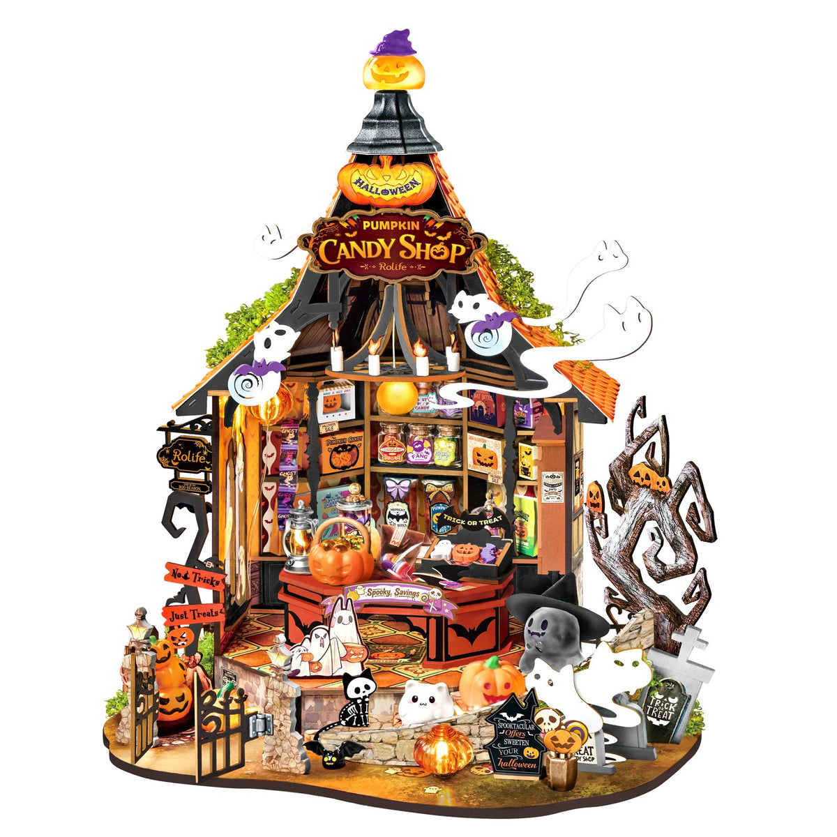 Halloween Deko Bausatz mit Grabstein und Glow-in-the-Dark-Details – Miniaturhaus für Erwachsene