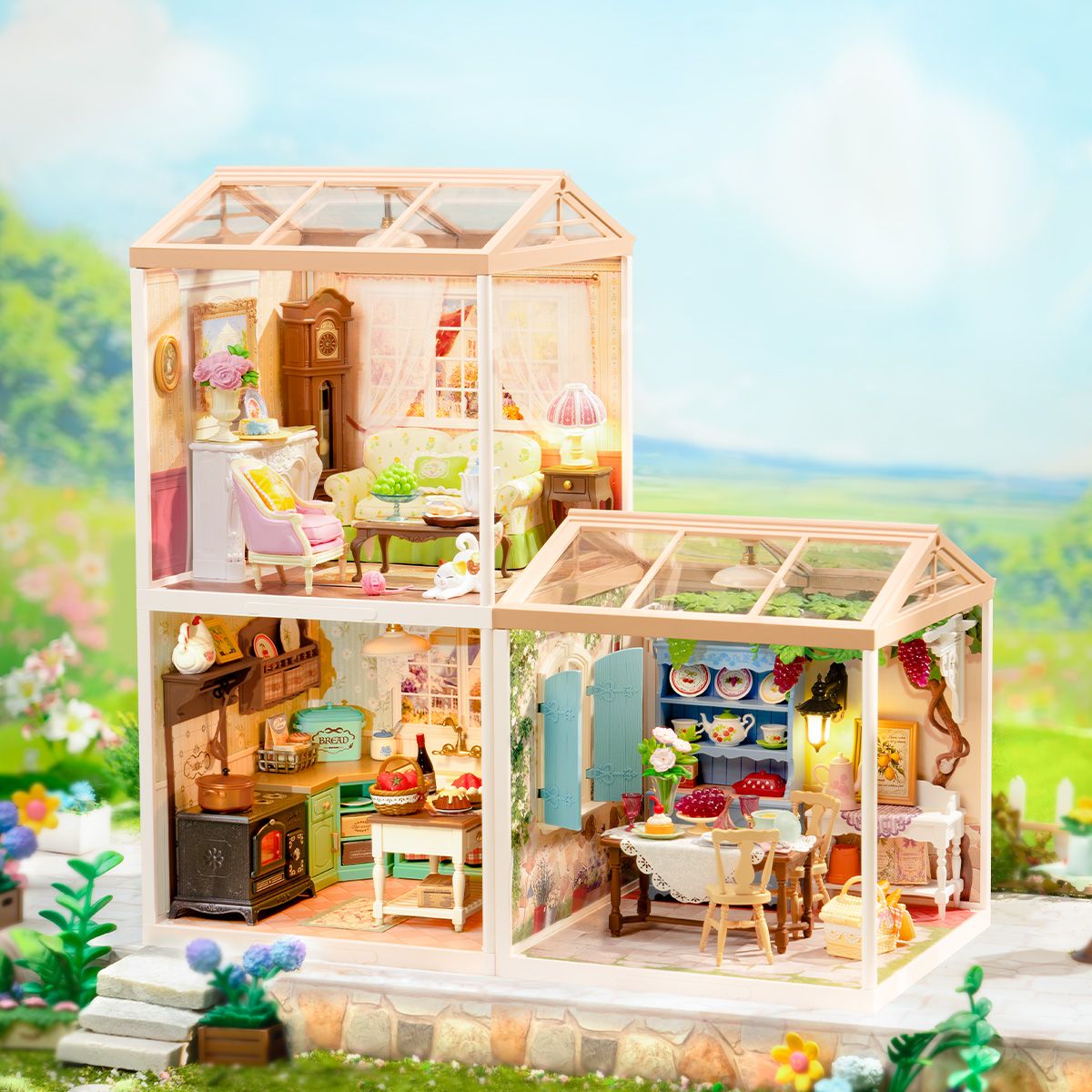 Super Creator Holiday Tea Time: Wohnzimmer mit LED-Beleuchtung im Miniaturformat