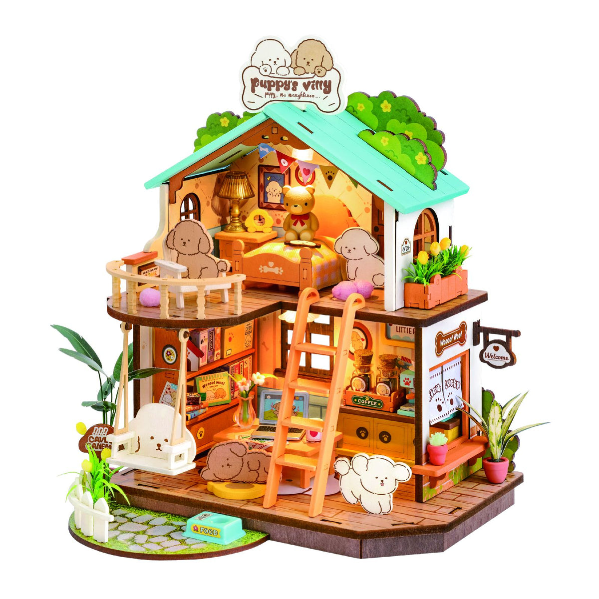 Rolife Puppy's Cozy Villa Miniaturhaus Bausatz aus Holz in sommerlichen Gelbtönen