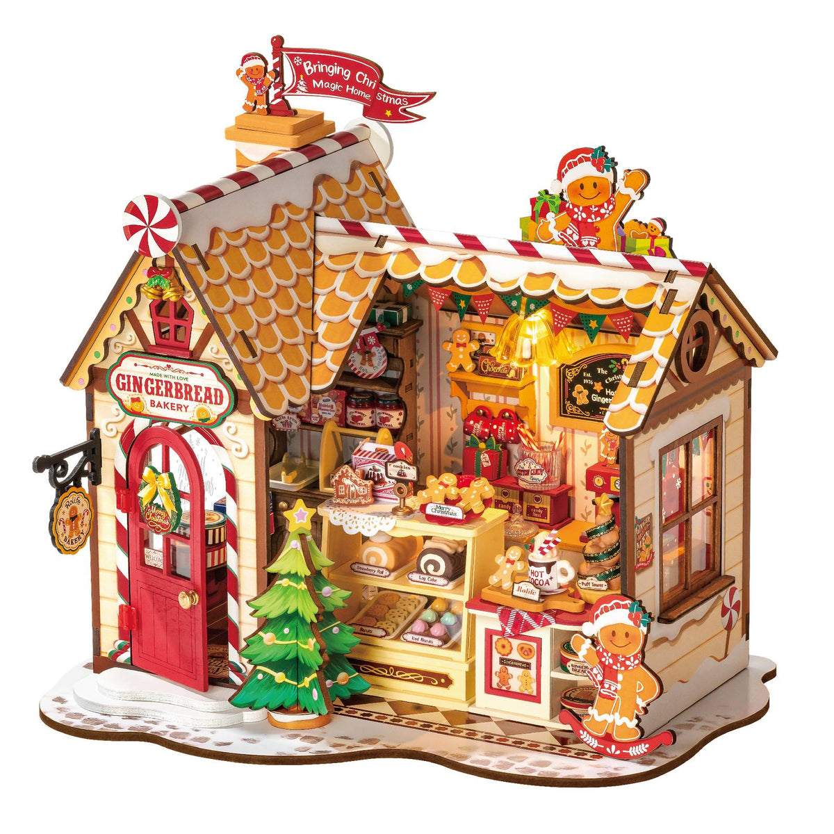 Rolife DIY Miniaturhaus Lebkuchenhaus DG176 mit roter Bogentür und Lebkuchenmännchen